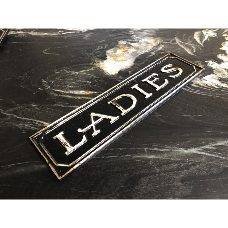 Enseigne de porte en laiton ladies, Oui, Laiton antique noir