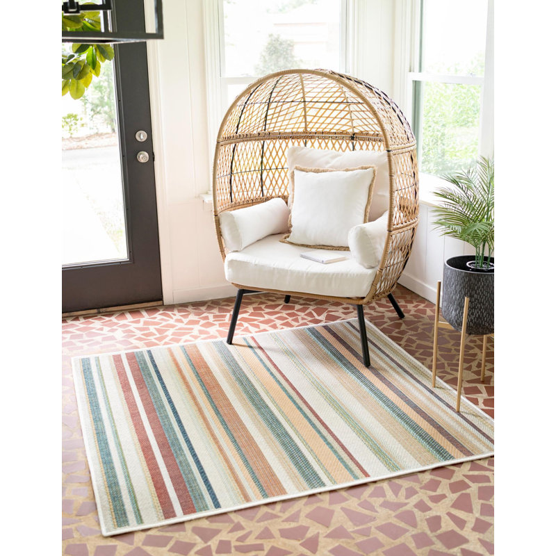 Dimesford Striped Patio Area Rug, Square 5'3"