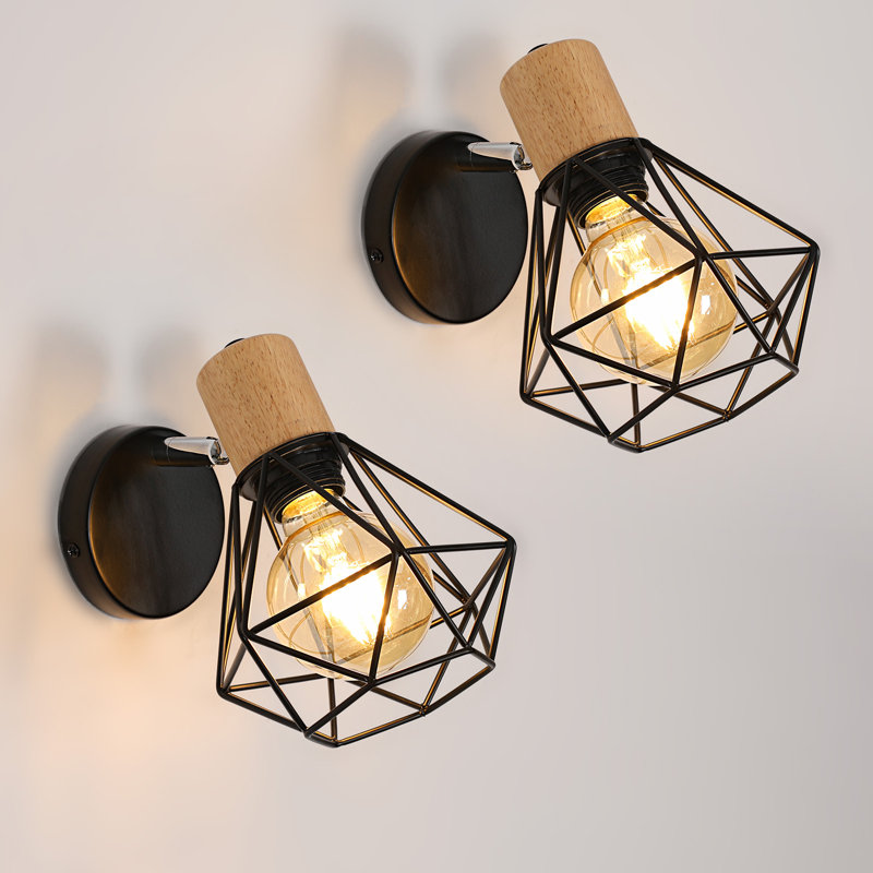 Black 20cm Iron Diamond Wooden LED Wall Light