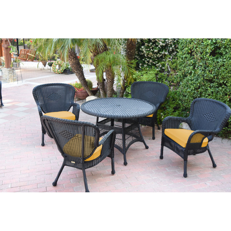 Ensemble repas 5 pièces avec coussins Batchelder, Noir, Noir