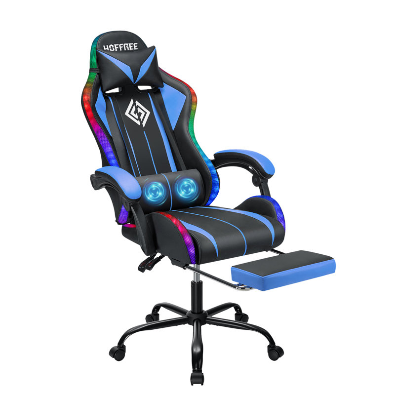 HOFFREE Gaming Chair With LED RGB Lights With Massage And Footrest Ergonomic Computer Chair High Back Video Game Chair With Adjustable Lumbar Support Linkage Armrest
