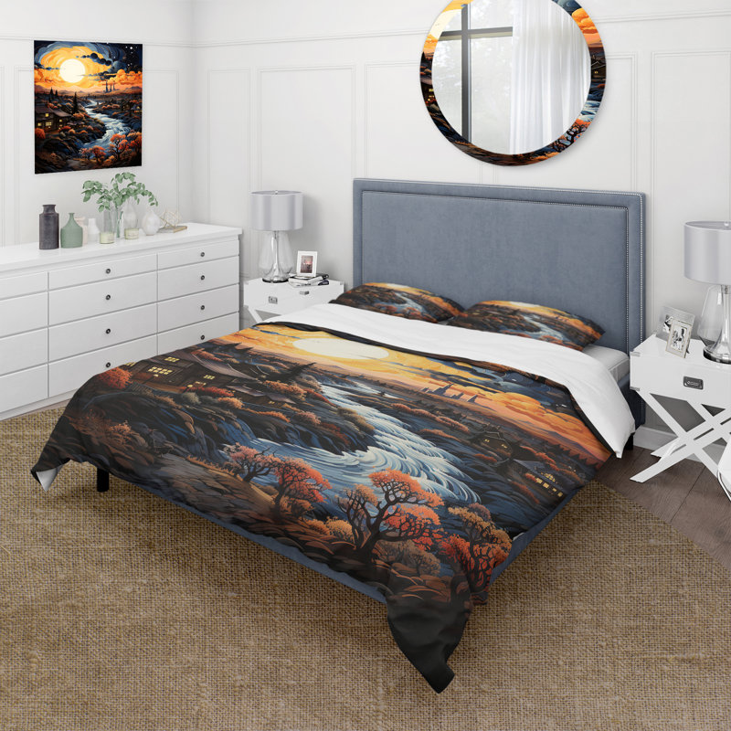 Ensemble de housse de couette en microfibre / polyester Vangogh Village At Sunset I