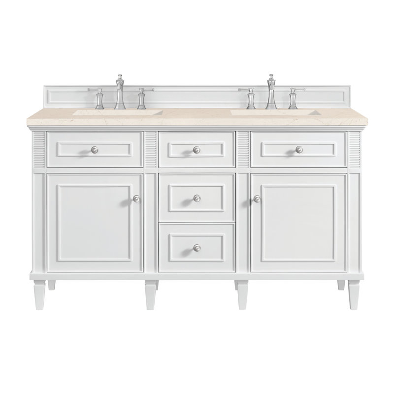 Lorelai 60'' W Double Vanity, Bright White, Carrara White, 8" Widespread