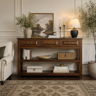 63 Inch Wood Console Table with 3 Drawers