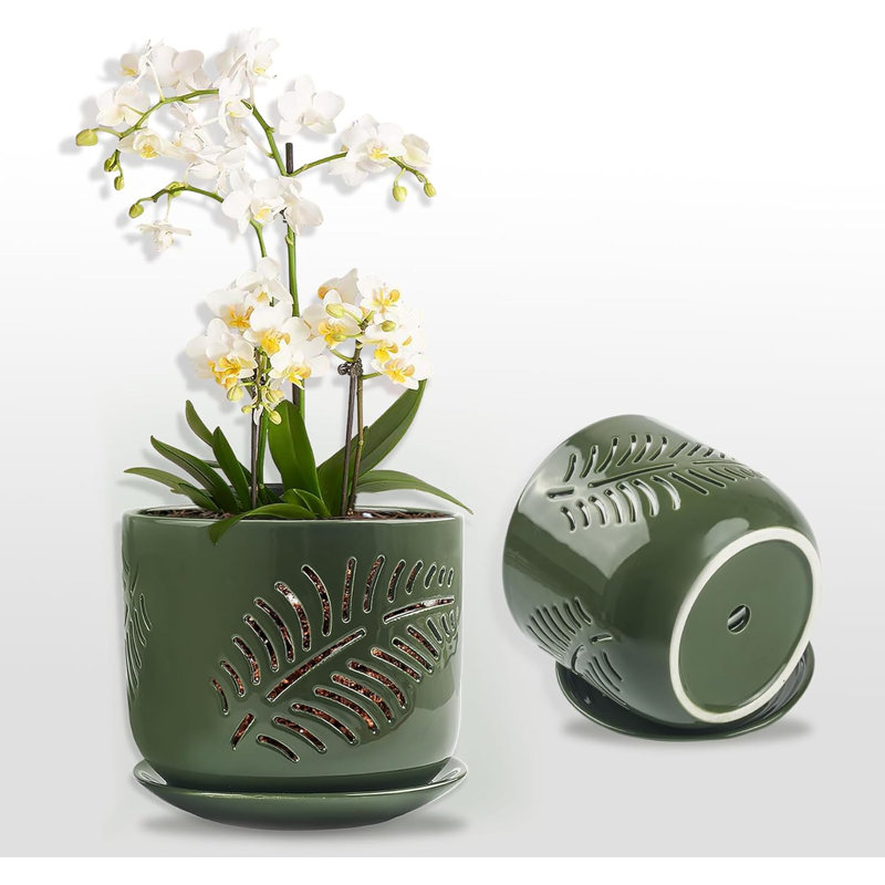 Ensemble de 2 pots à orchidées en céramique avec trous de drainage
