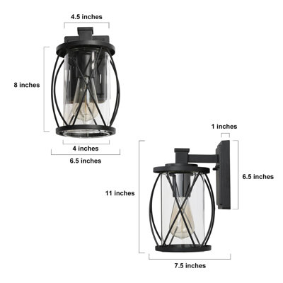 1-Light Black Outdoor Sconce Light Cylinder Wall Sconce