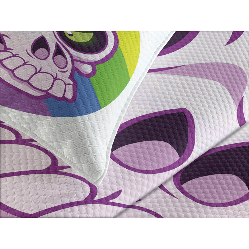 Ambesonne Cartoon Bedspread Unicorn Design Multicolor, King Coverlet/Bedspread + 2 Pillow Shams