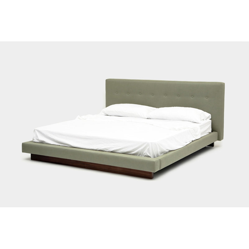 LRG Upholstered Platform Bed, California King, Moss Linen Blend