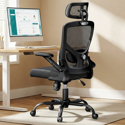 Mesh office chair, ergonomic office chair, with flip-up armrests and a swivel base, suitable for home offices, meeting rooms, and other settings.
