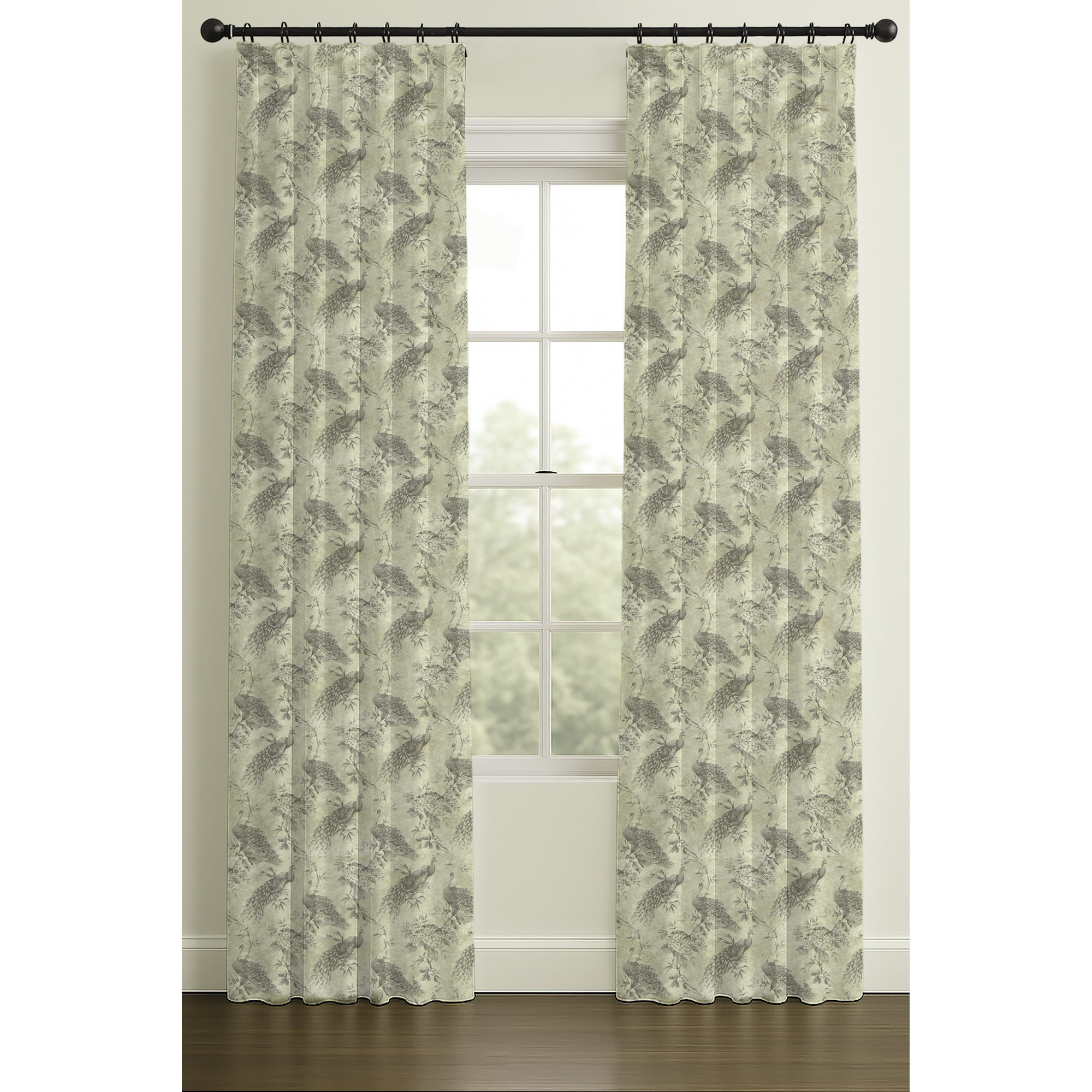 84" Rod Pocket/Back Tab Single Lining Jacquard Morris Grey, 33" W x 120" L, Blackout, Inverted Pleat