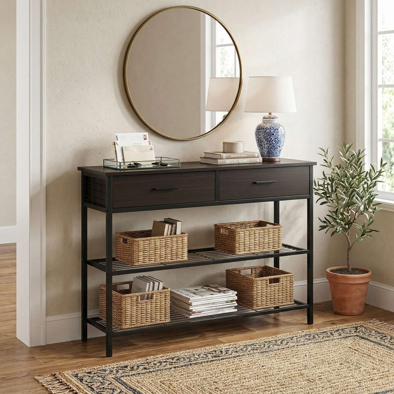 Console de 39,5 pouces avec 2 tiroirs de rangement et 2 tablettes de présentation à 2 niveaux pour le vestibule du salon