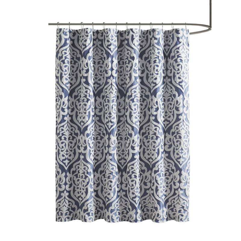 Rideau de douche en jacquard Odette, Marine / Argent