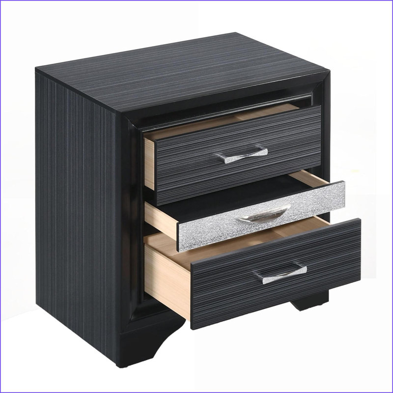Table de chevet noire moderne à 3 tiroirs avec rangement pour bijoux, Noir
