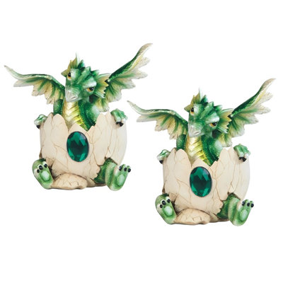 "2-PC Set" ICE ARMOR 5"H May Birthstone Green Dragon Baby Hatchling in Egg Figurine Figurine Statue Ornament Home/Room Decor and Perfect Gift Ideas for House Warming, Holidays and Birthdays Great Collectible Addition