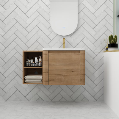 36'' Bathroom Vanity With Ceramic Sink, Floating Bathroom Vanity With Soft Close Door