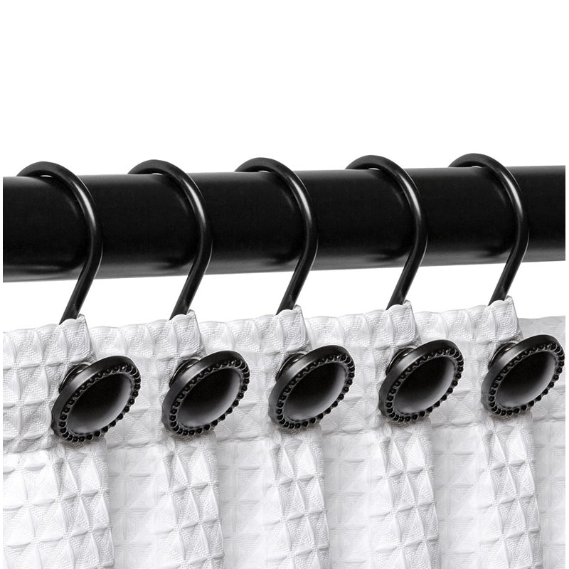 Ensemble de 12 pièces - Anneaux à crochets de rideau de douche noir mat