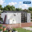 Remise de jardin 12 po x 10 pi en métal galvanisé avec fenêtre escamotable, lumière DEL, panneau perforé, évents, portes verrouillables