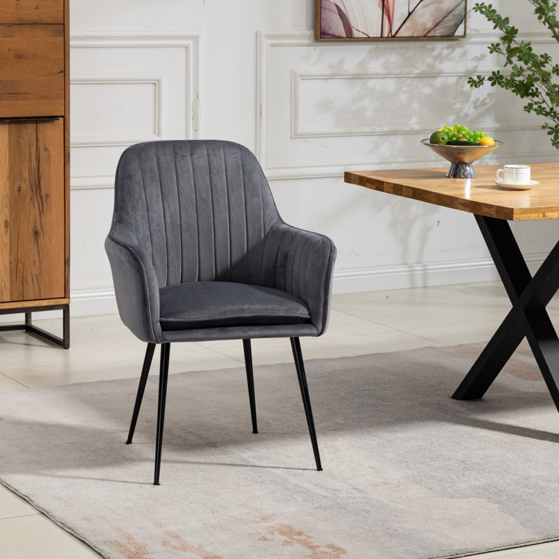 Anoek 47cm H Velvet Upholstered Dining Chair, Dark Grey