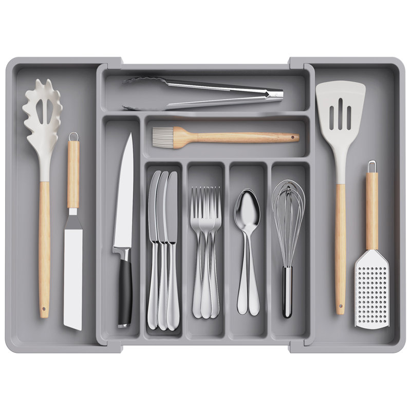 Rangement de tiroir Silverware, range-ustensiles extensible pour les tiroirs de cuisine, plateau réglable pour couverts et couverts, cuillères en plastique, fourchettes, porte-couteaux, diviseurs, grand