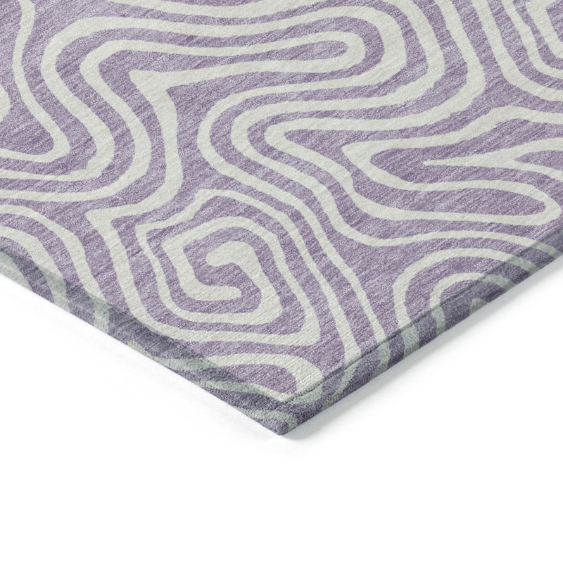 Lavender and White Flat Woven Synthetic Runner Rug