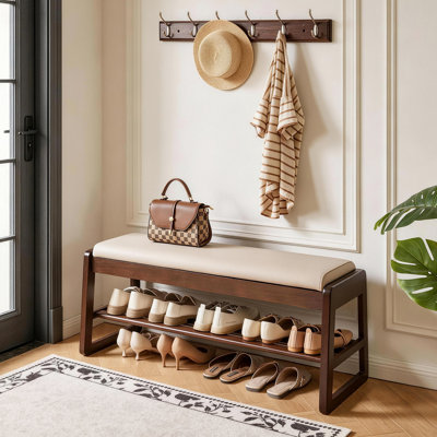 Solid Wood Shoe Bench with Storage