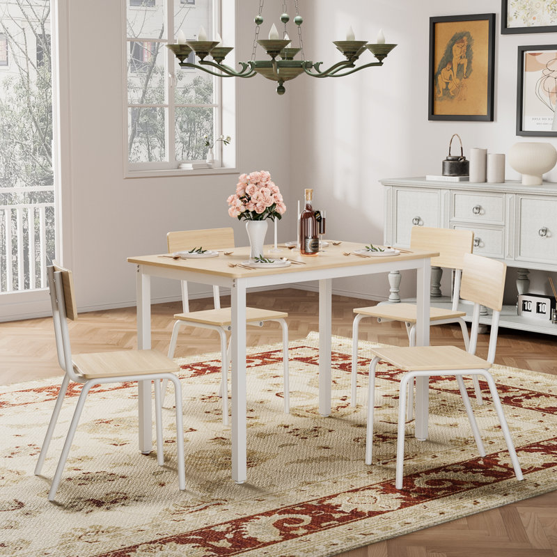 Ensemble de table de salle à manger 5 pièces, table de salle à manger avec cadre en métal et panneau de fibres à densité moyenne, ensemble de table de cuisine et chaises de 43 po pour 4