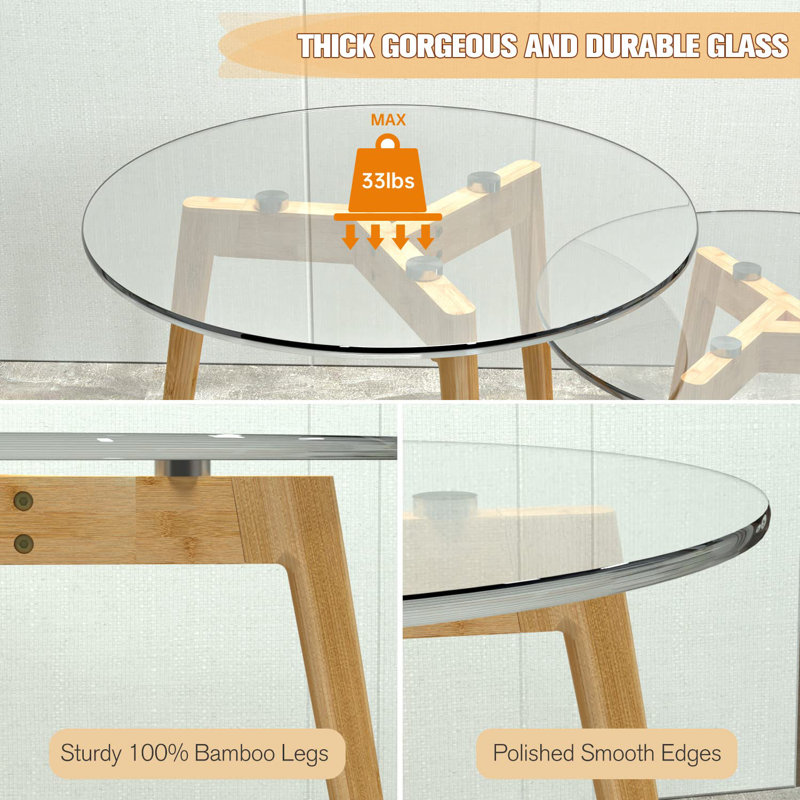 Lashure Glass Top Nesting Coffee Table