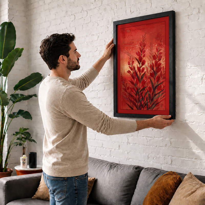 Burgundy Stems Rising Botanical - Print, Walnut, A3 - 42.0 x 29.7 cm