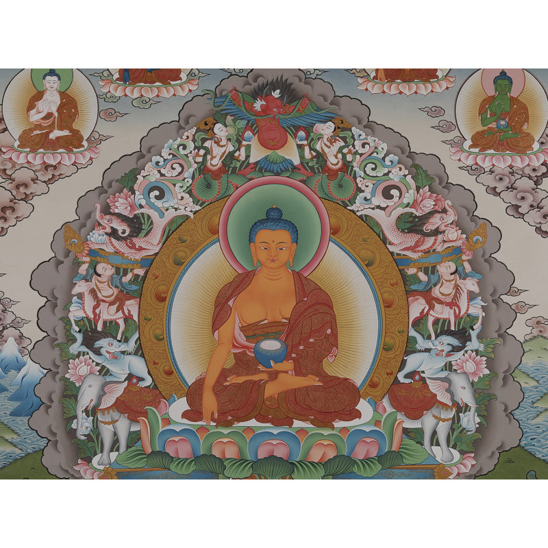 Bouddha Shakyamuni (Thangka sans brocart) | Or pur 24 carats avec peinture acrylique
