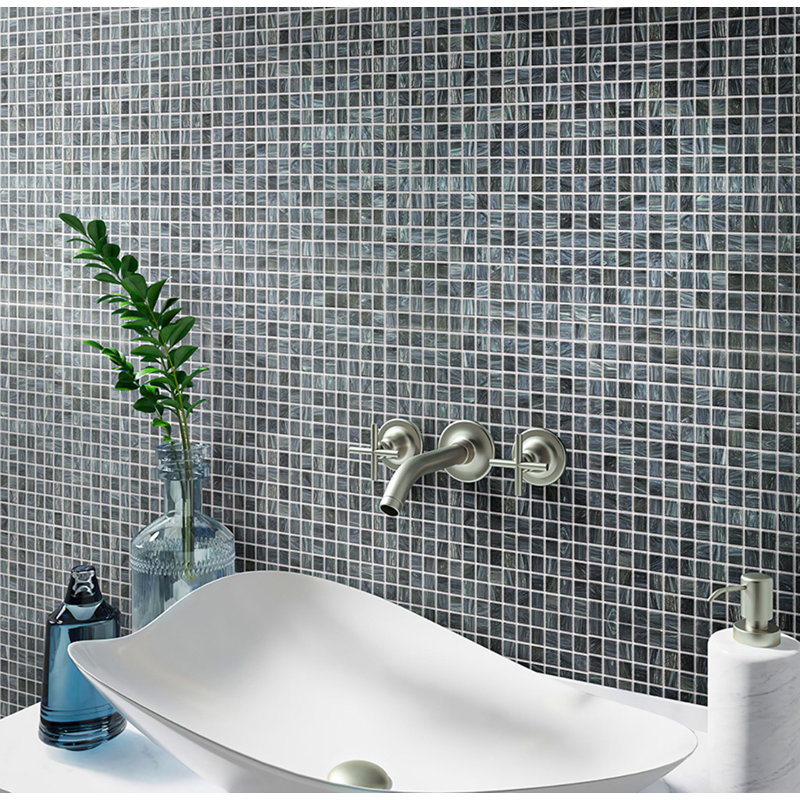 Celestial 0.8" x 0.8" Glass Grid Mosaic Wall & Floor Tile, Umber Brown/Gold