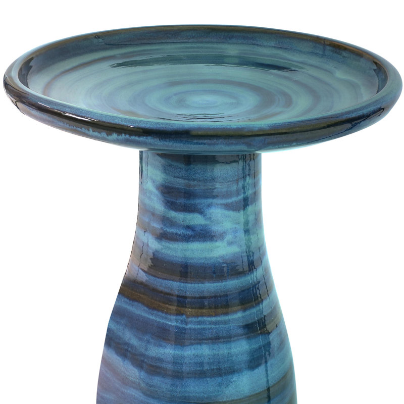 Baignoire pour oiseaux autoportante en céramique avec finition résistante aux rayons UV - Bleu galaxie Leominster