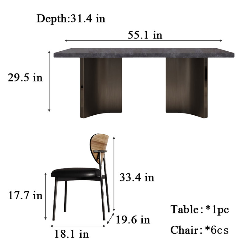 Ensemble de salle à manger Rock Plate, H 29,5 po x L 55,1 po x l 31,4 po
