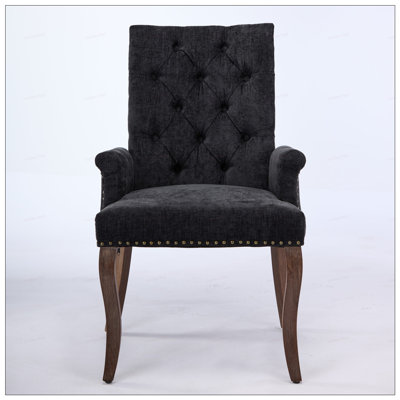 Chaise de salle à manger rembourrée en tissu de chenille avec pieds incurvés en bois massif et conception élégante capitonnée, paquet simple
