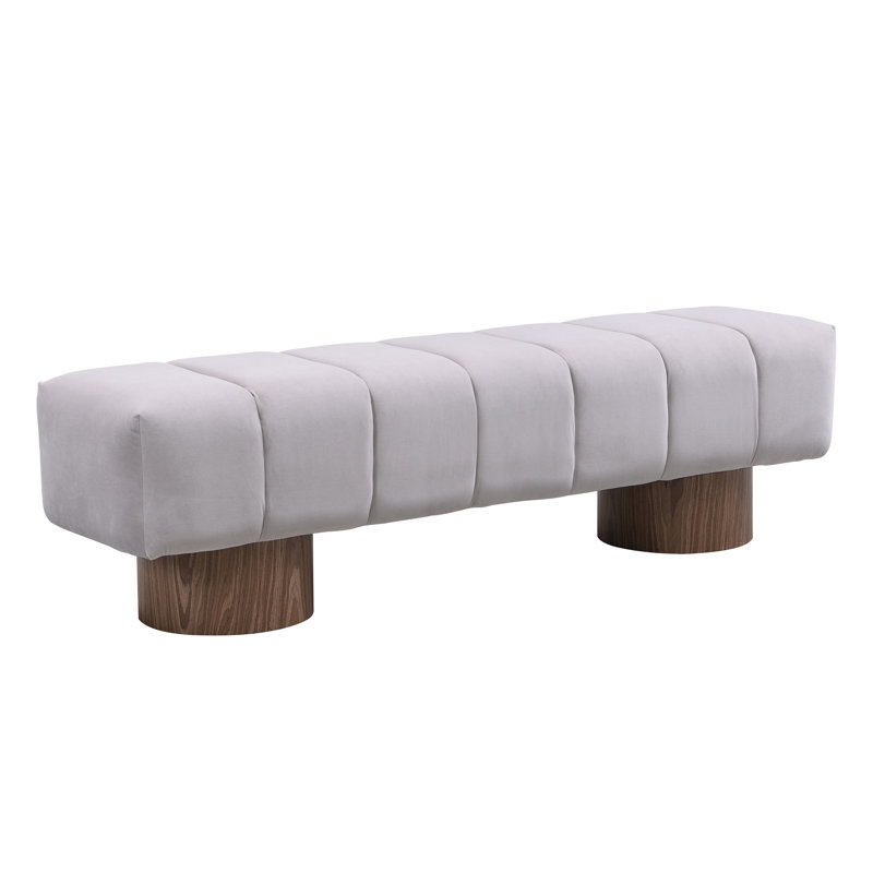 Marlon Dining Bench With Wooden Base, 18" H x 64" W x 16.75" D, Light Gray