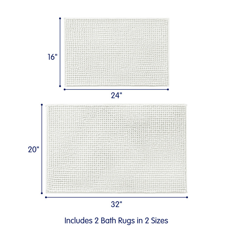 Ensemble de tapis pour salle de bain ultra doux en microfibre absorbante, Blanc, L 32 po x l 20 po, ensemble de 2