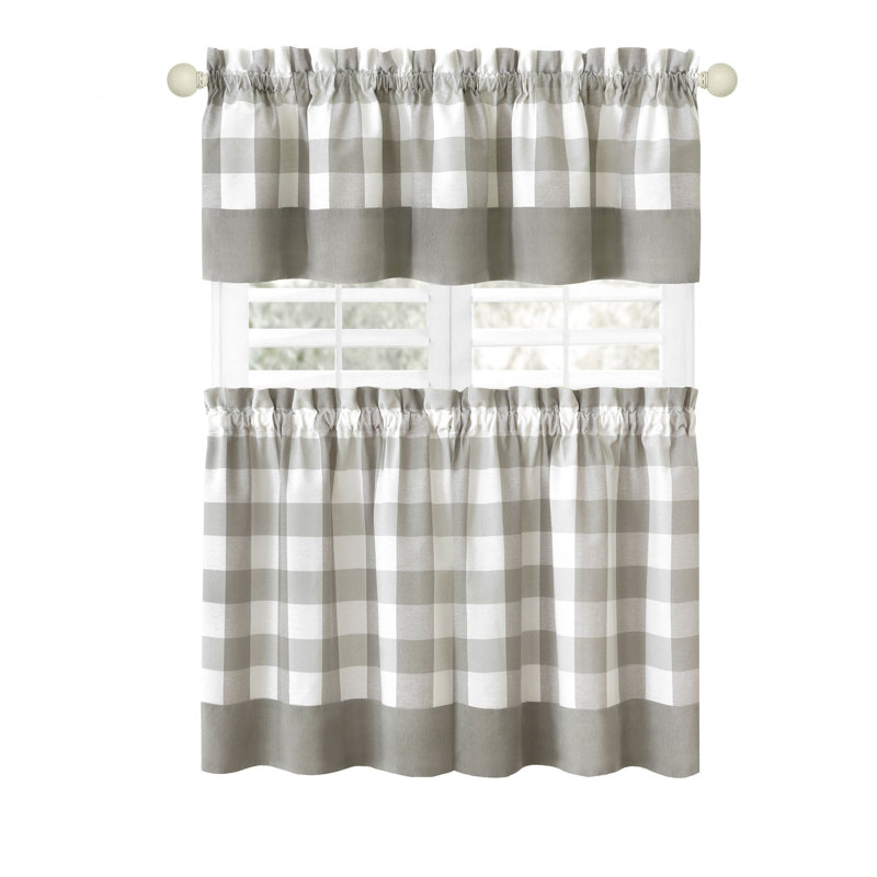 Anthe Gingham Tailored Kitchen Curtain, Gray, 36" H x 57" W