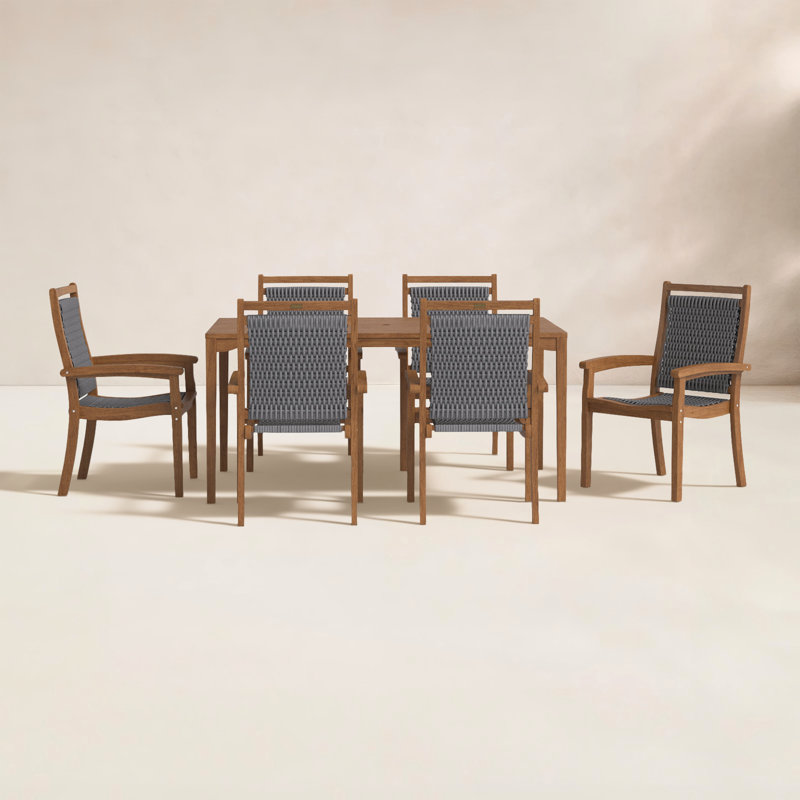 Fleur 6 - Person Wood Patio Dining Set with Rectangular Table
