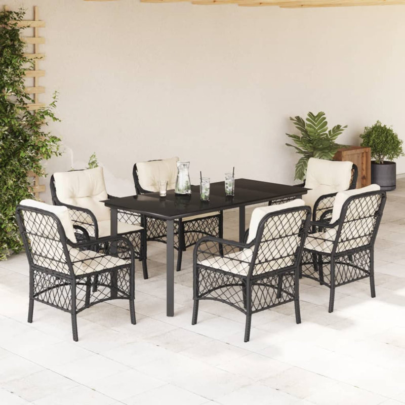  Ensemble de salle à manger de jardin noir, blanc crème