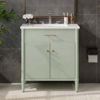 Meuble-lavabo de salle de bain avec lavabo en céramique, tablette réglable et portes à fermeture en douceur