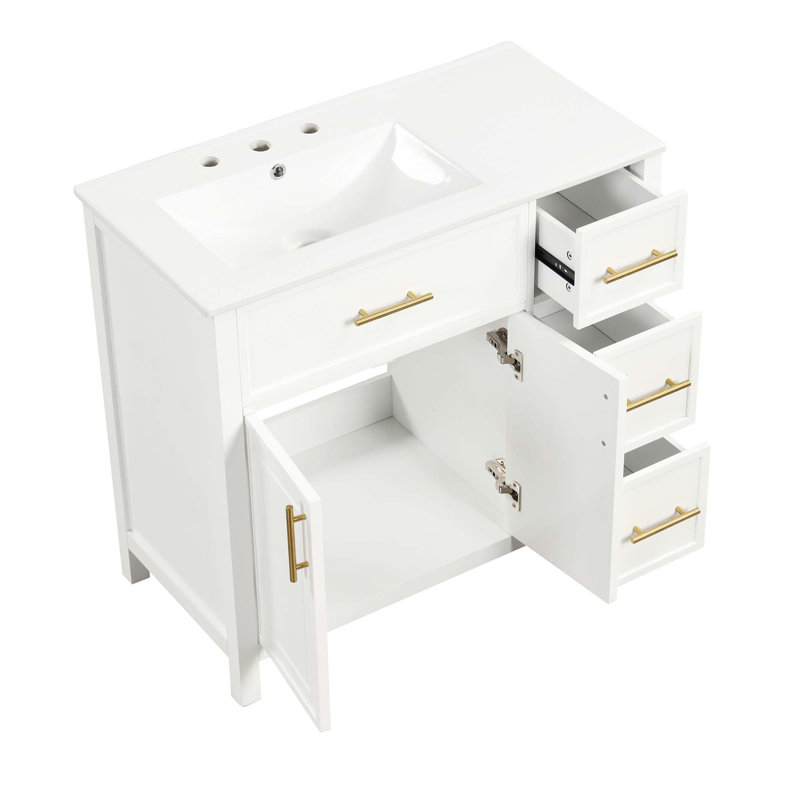 Meuble-lavabo 36 po avec comptoir d'évier, meuble-lavabo avec 2 portes et 3 tiroirs