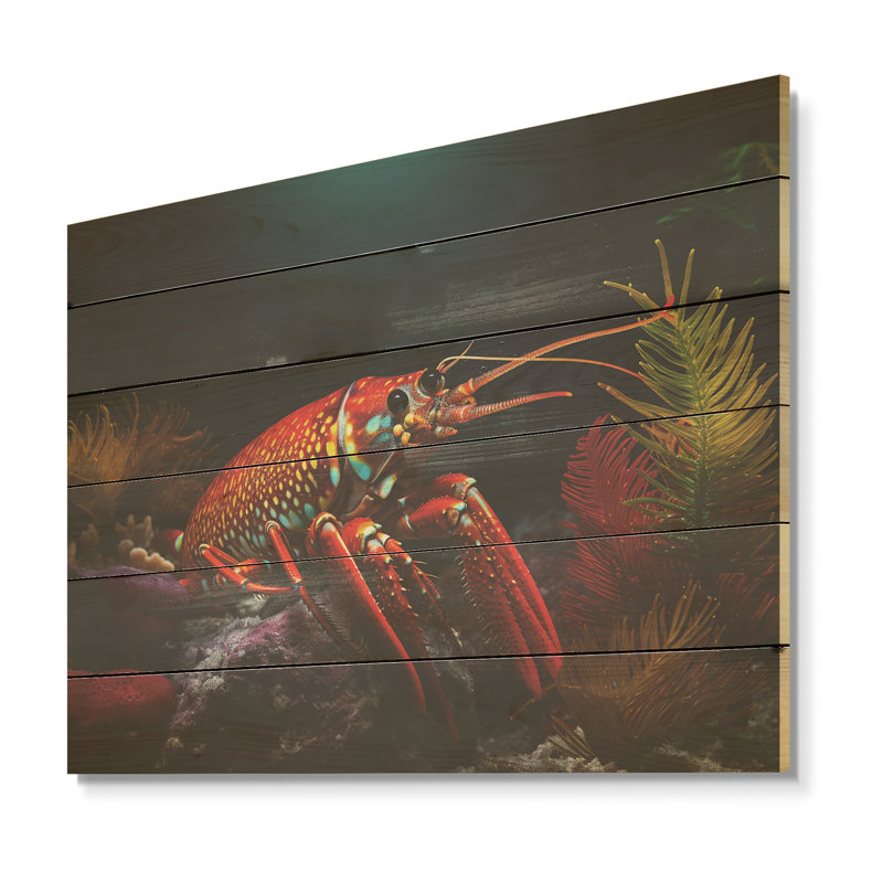 Art mural en bois sur bois de pin naturel moderne, crevette Raimboo, H 10 po x l 20 po