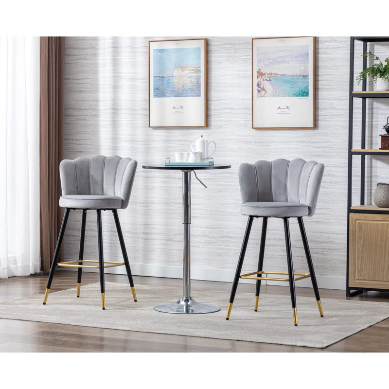 Bowdoin Upholstered Counter Stool with Metal Frame, Grey/Brown/Blue