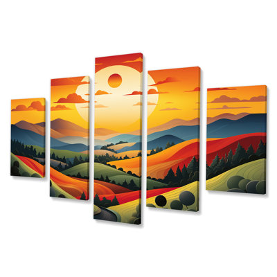Multicolore «Bold Country Side Landscape II», ensemble de décoration murale prairie