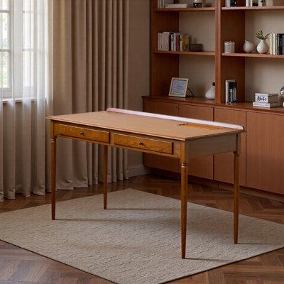 Retro And Simple Elm Double-drawer Writing Desk