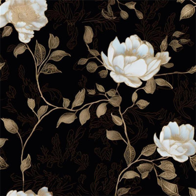 Papier peint floral noir foncé auto-adhésif à motif floral noir pour fleurs
