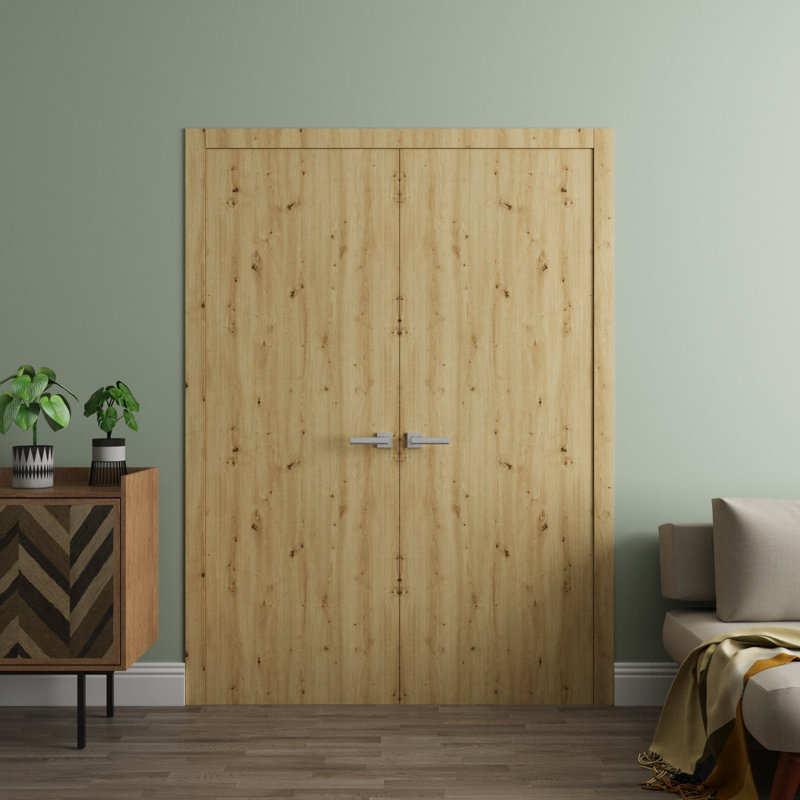 Portes doubles intérieures intérieures - Essentiel 8001 - Cadre de panneau intérieur en bois massif - Portes de chambre à coucher pour garde-robe moderne