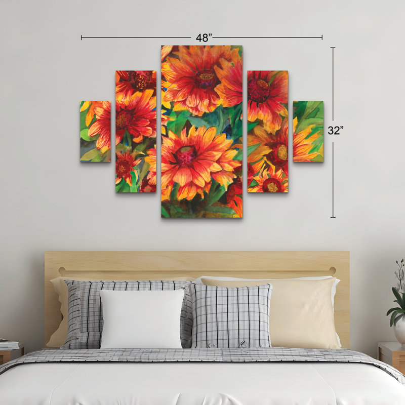Ensemble de 5 panneaux muraux - Joanne Porter «Red Hots», art mural sur toile pour le salon, la chambre à coucher ou le bureau 