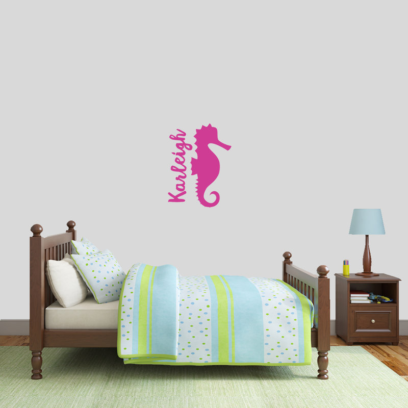 Décalcomanie murale personnalisée hippocampe name, Rose vif, Oui