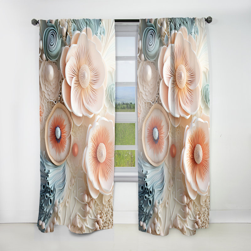 Gokmen Blue And White Coral Underwater Bouquet I - Nautical Velvet Curtain - Room Darkening - 1 panel, 52" W x 108" L