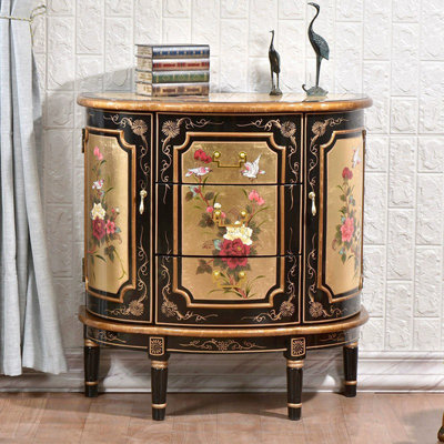 Black Solid + Manufactured Wood Half-circle Console Table